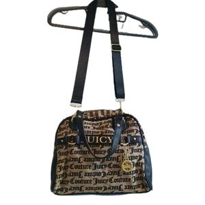 Authentic Juicy Couture Signature Logo Satchel Handbag - Black & Tan - Gold...